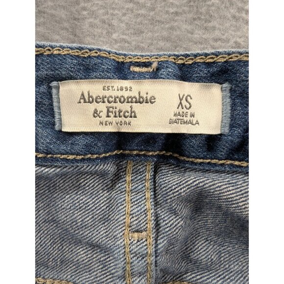 Ambercrombie Fitch Denim Bib Overalls Womens SZ XS Blue Whiskers Tapered Classic - Picture 13 of 15